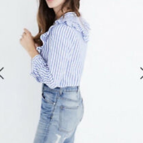 Madewell Whitney blue Striped Ruffle Blouse XXS - Picture 2 of 7